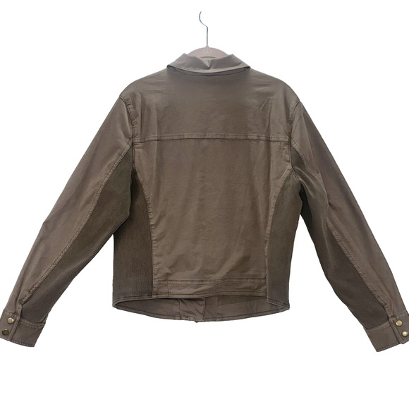 GARNET HILL Organic Cotton Moto Jacket 10 Army Green Asymmetric Zip Ribbed NWT - Picture 2 of 8